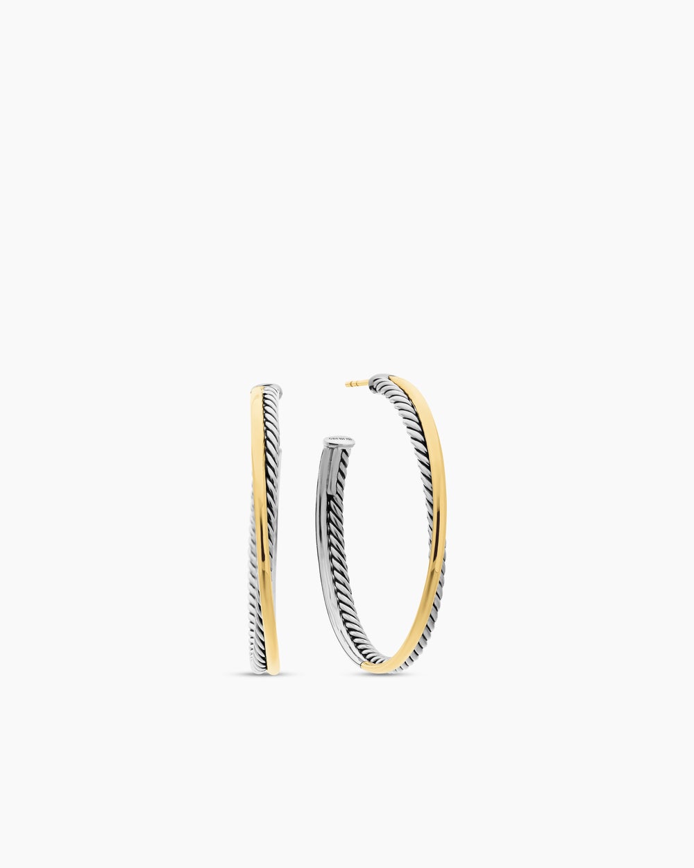 Womens Crossover Hoop Earrings in Sterling Silver with 18K Yellow Gold, 44mm