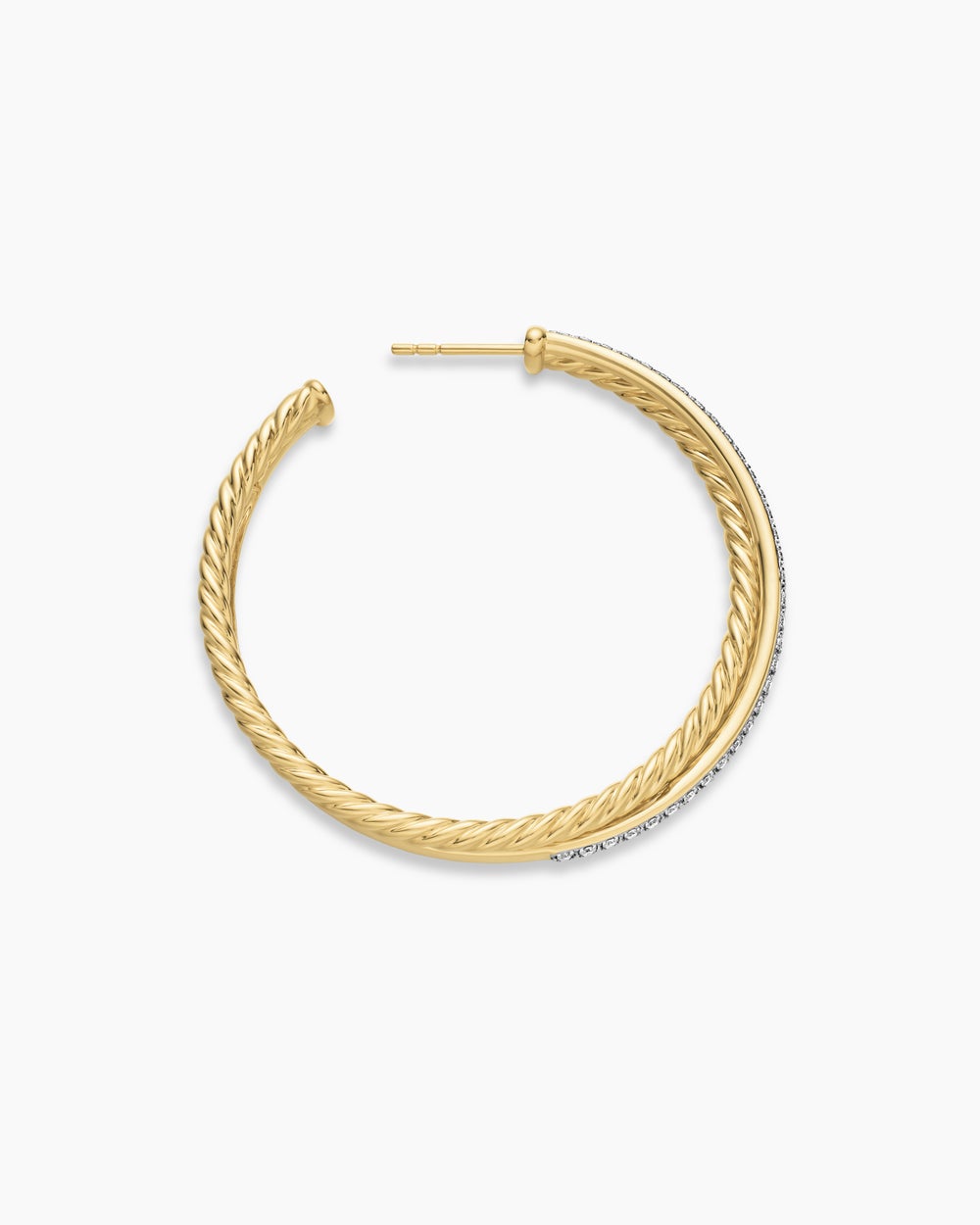 Womens Crossover Hoop Earrings in 18K Yellow Gold with Diamonds, 44mm