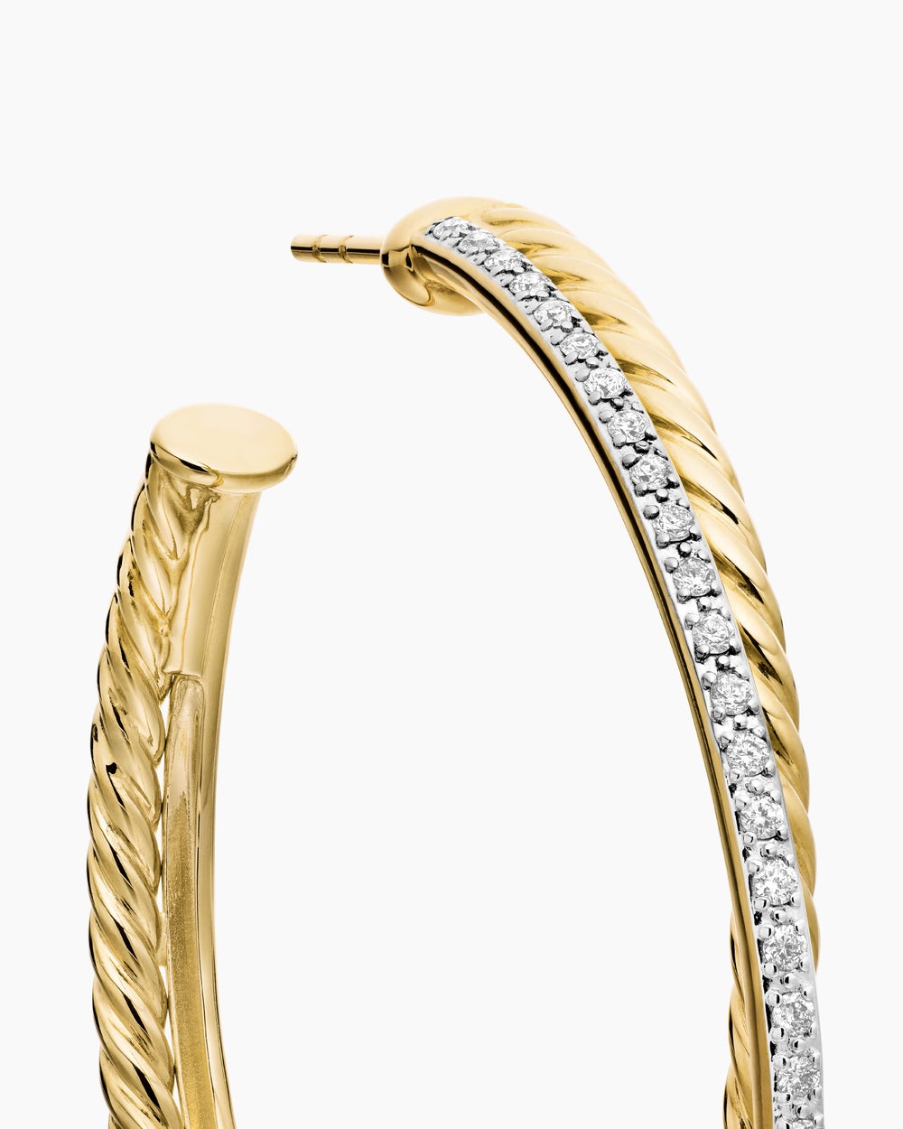Womens Crossover Hoop Earrings in 18K Yellow Gold with Diamonds, 44mm