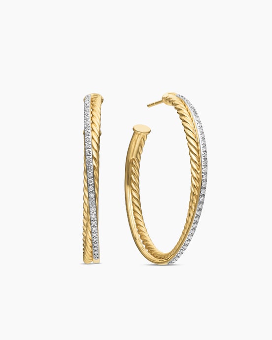 Crossover Hoop Earrings in 18ct Yellow Gold with Diamonds, 44mm