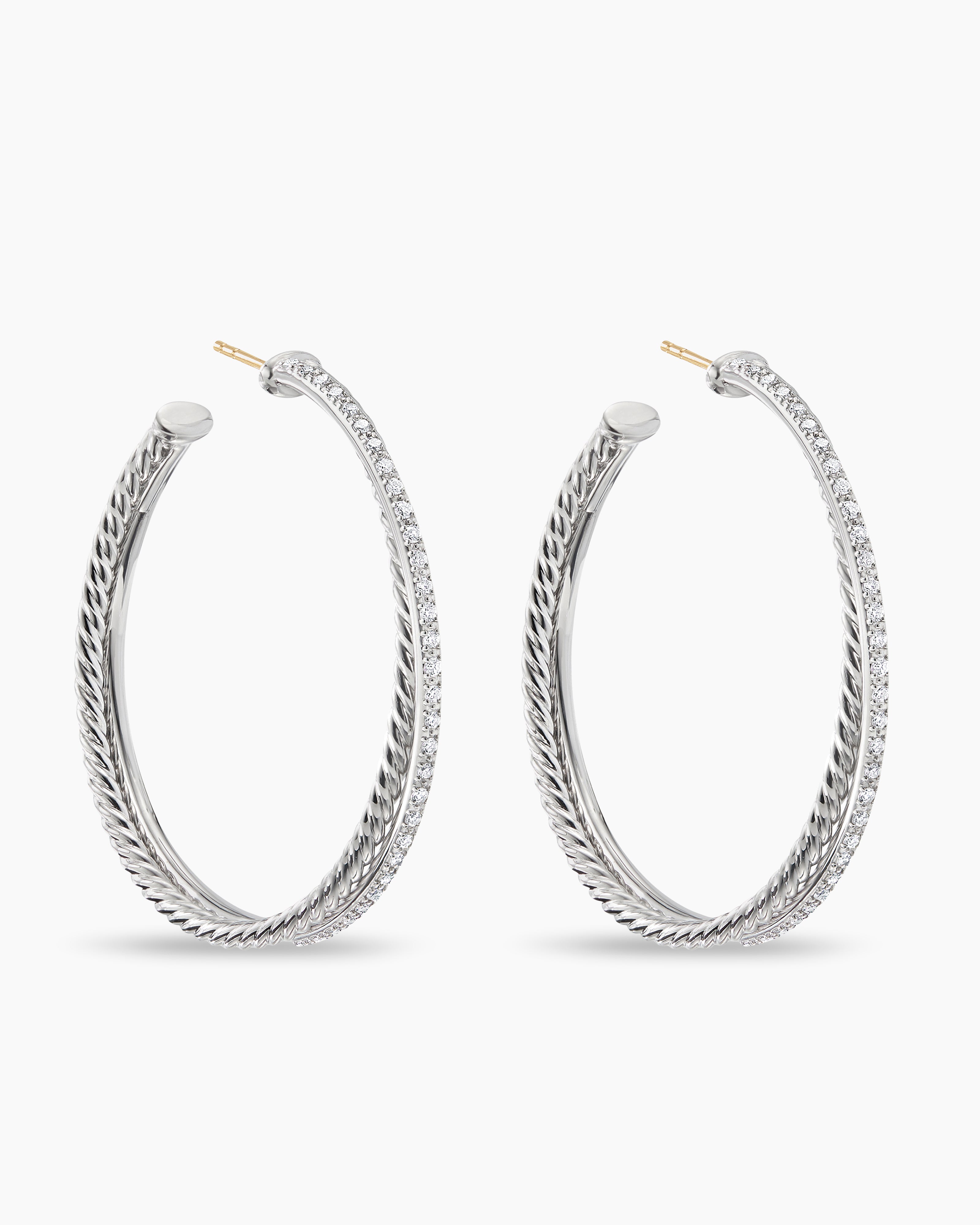 Crossover Hoop Earrings in Sterling Silver with Diamonds, 44mm
