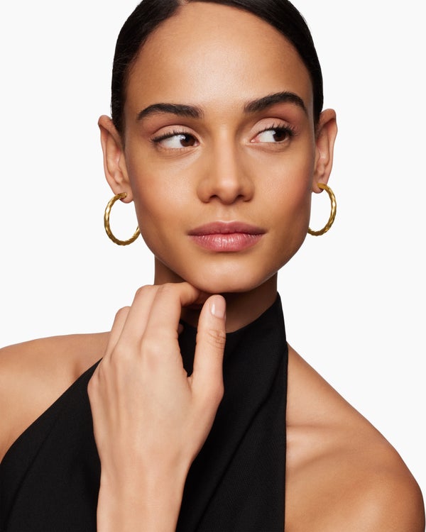 Cable Edge® Hoop Earrings in 18K Yellow Gold, 1.5in
