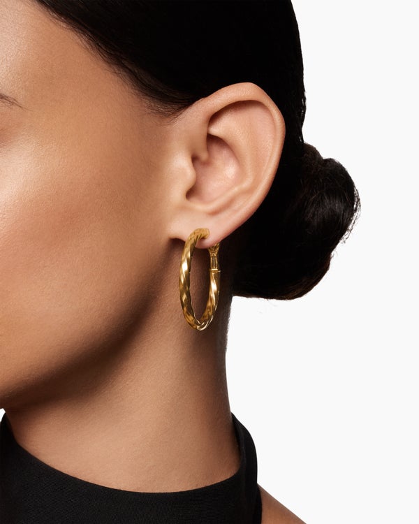 Cable Edge® Hoop Earrings in 18K Yellow Gold, 1.5in