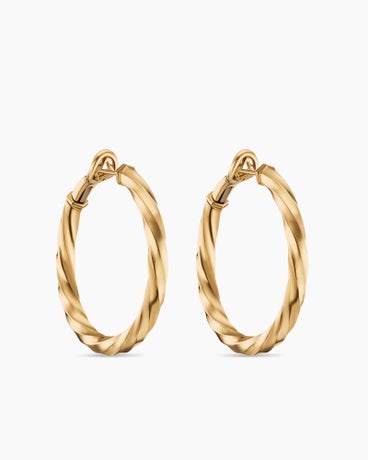 Cable Edge® Hoop Earrings in 18K Yellow Gold, 1.5in