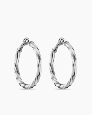Cable Edge® Hoop Earrings in Sterling Silver, 1.5in