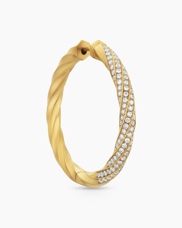 Cable Edge® Hoop Earrings in 18K Yellow Gold with Diamonds, 1.5in