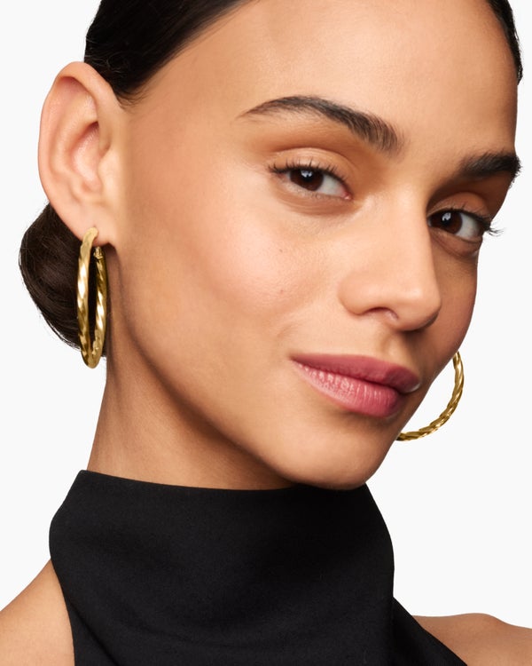 Cable Edge® Hoop Earrings in 18K Yellow Gold, 2in