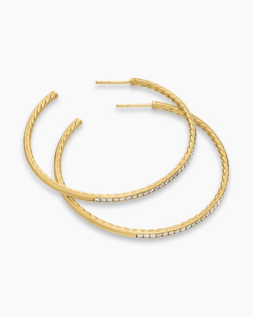 Womens Pavé Hoop Earrings in 18K Yellow Gold with Diamonds, 50.3mm