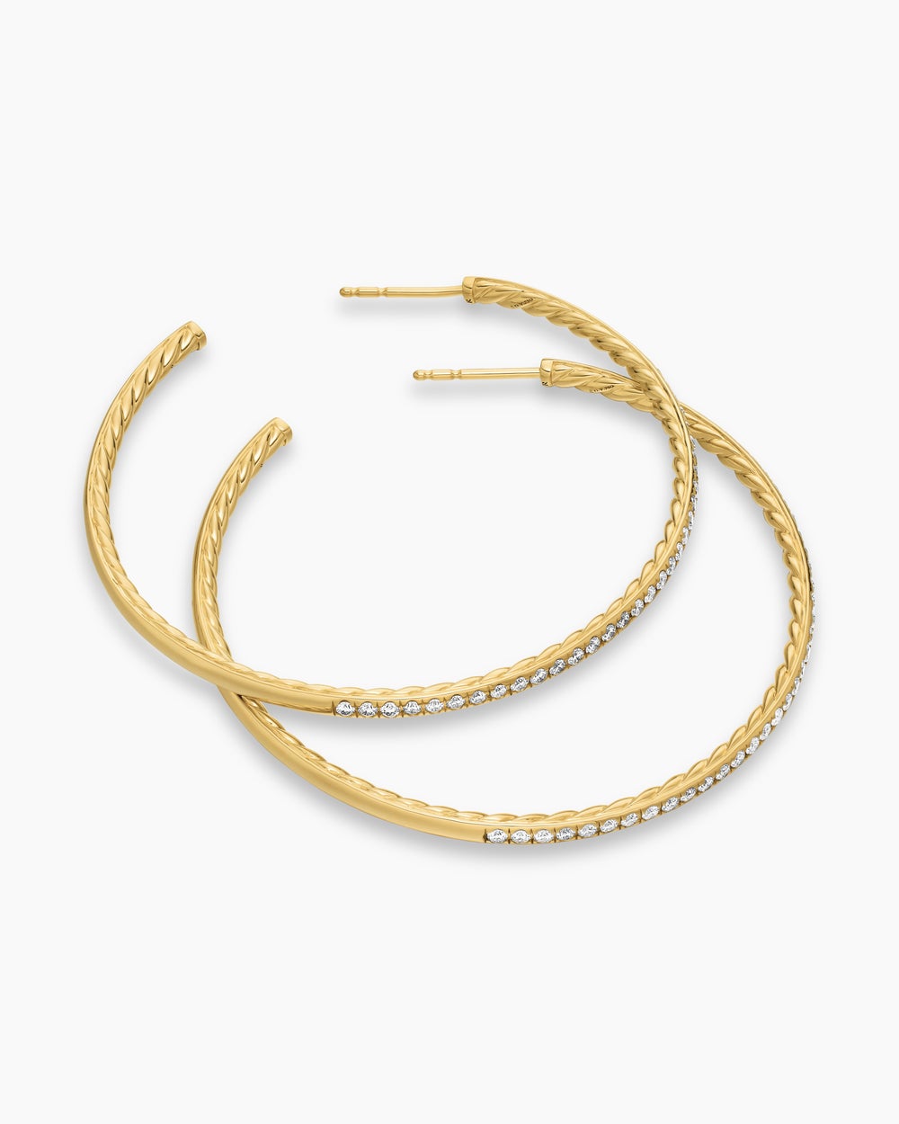 Womens Pavé Hoop Earrings in 18K Yellow Gold with Diamonds, 50.3mm