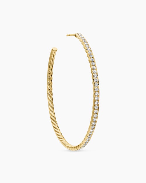 Womens Pavé Hoop Earrings in 18K Yellow Gold with Diamonds, 50.3mm