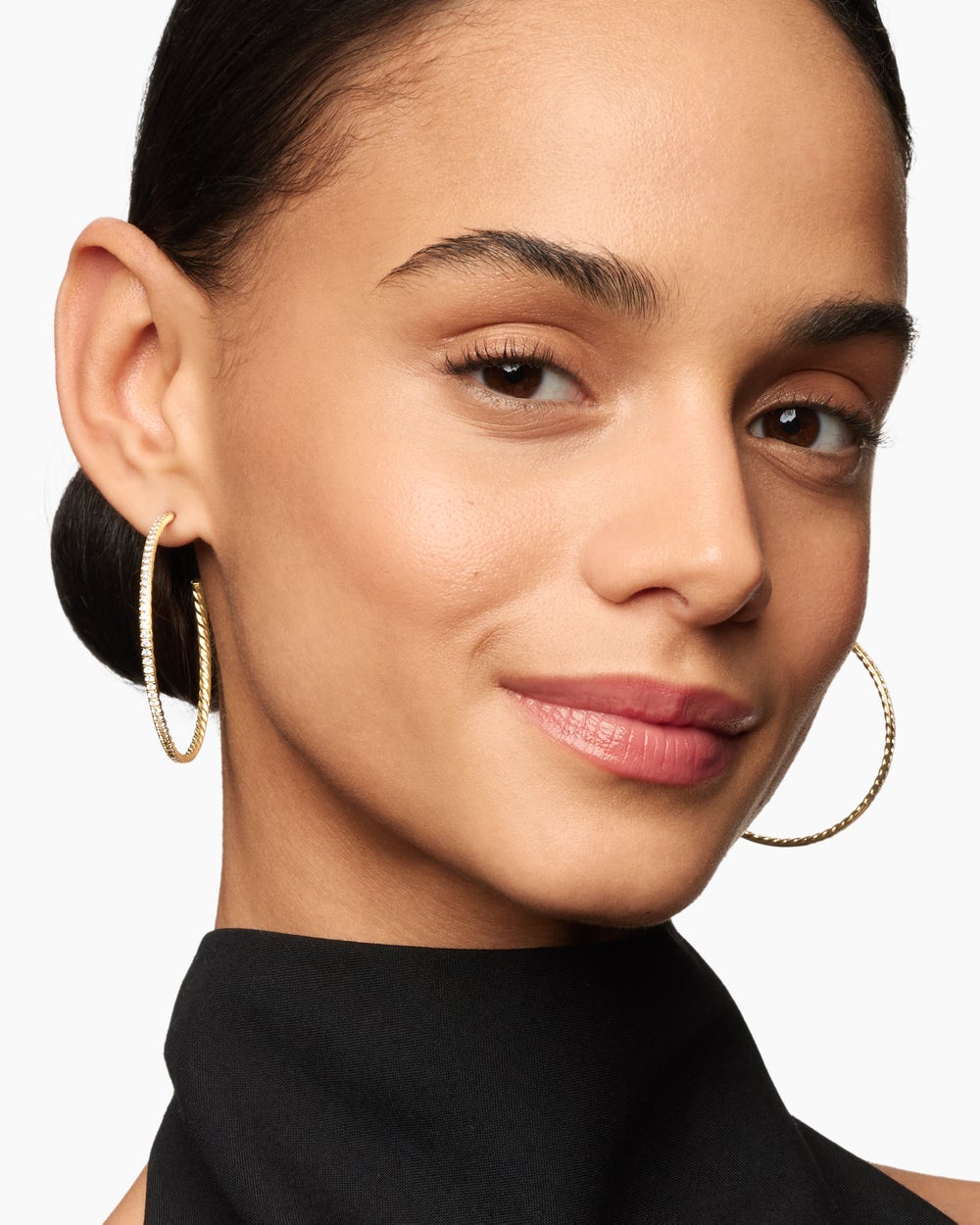 Womens Pavé Hoop Earrings in 18K Yellow Gold with Diamonds, 50.3mm
