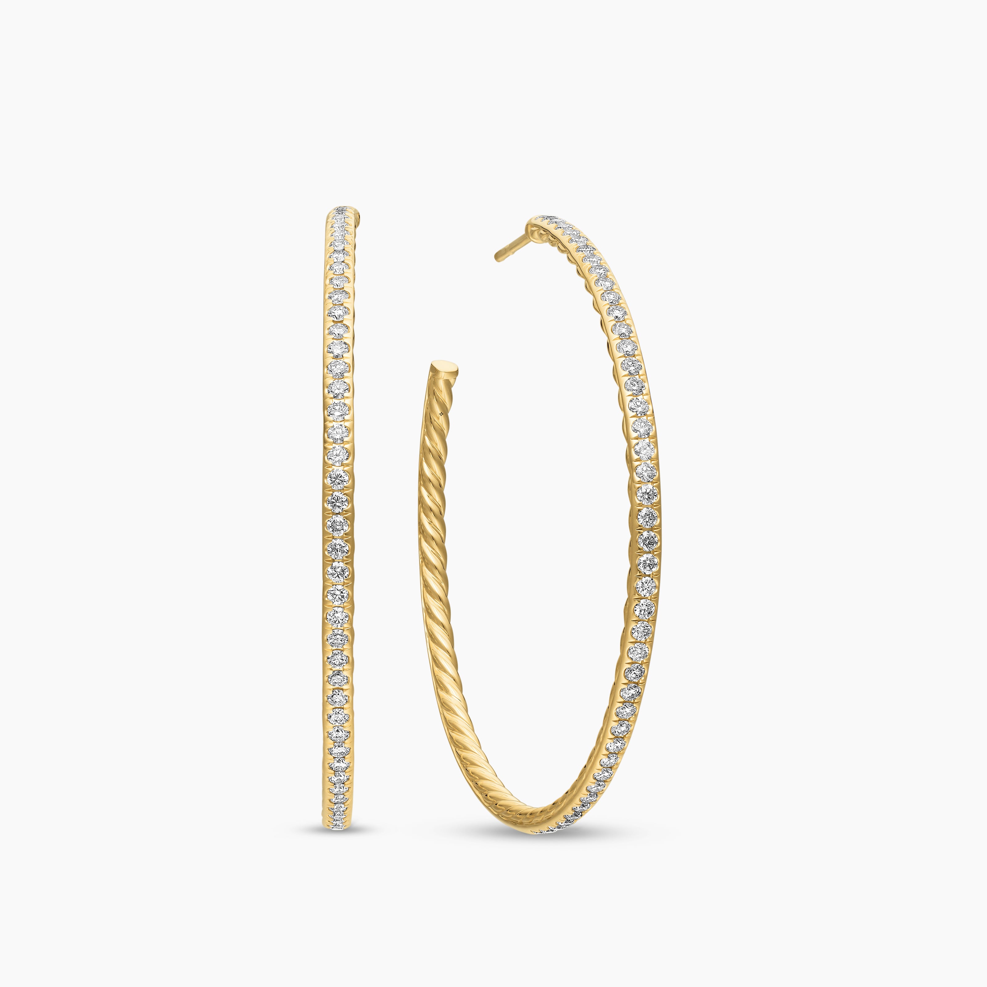 Womens Pav&eacute; Hoop Earrings in 18K Yellow Gold with Diamonds, 50.3mm
