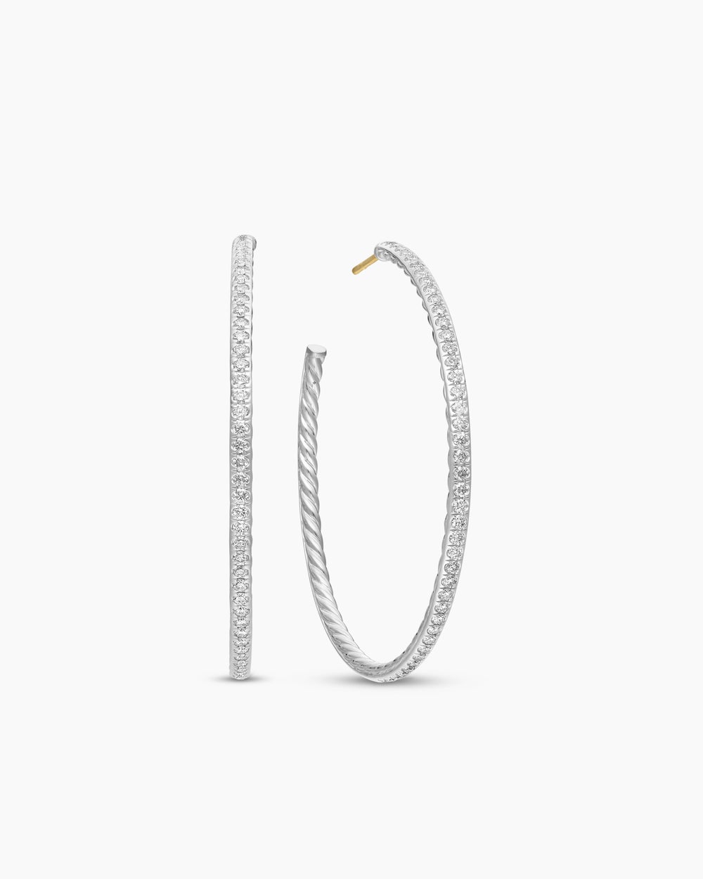 Créoles à pavé en argent sterling avec diamants, 50,3 mm pour femmes
