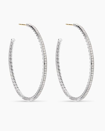 Pavé Hoop Earrings in Sterling Silver with Diamonds, 50.3mm