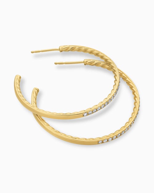 Womens Pavé Hoop Earrings in 18K Yellow Gold with Diamonds, 38mm