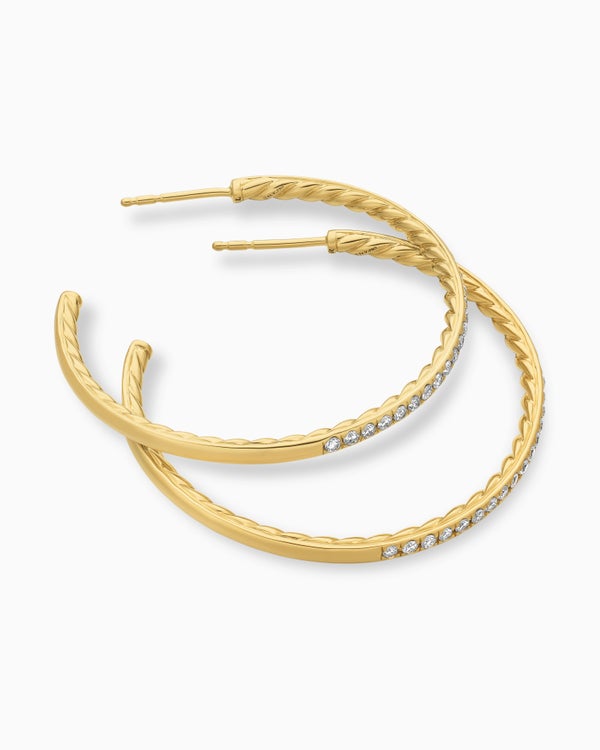 Pavé Hoop Earrings in 18K Yellow Gold with Diamonds, 38mm