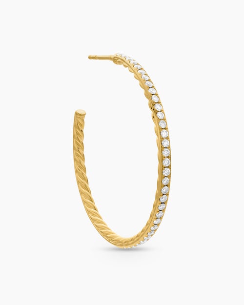Womens Pavé Hoop Earrings in 18K Yellow Gold with Diamonds, 38mm
