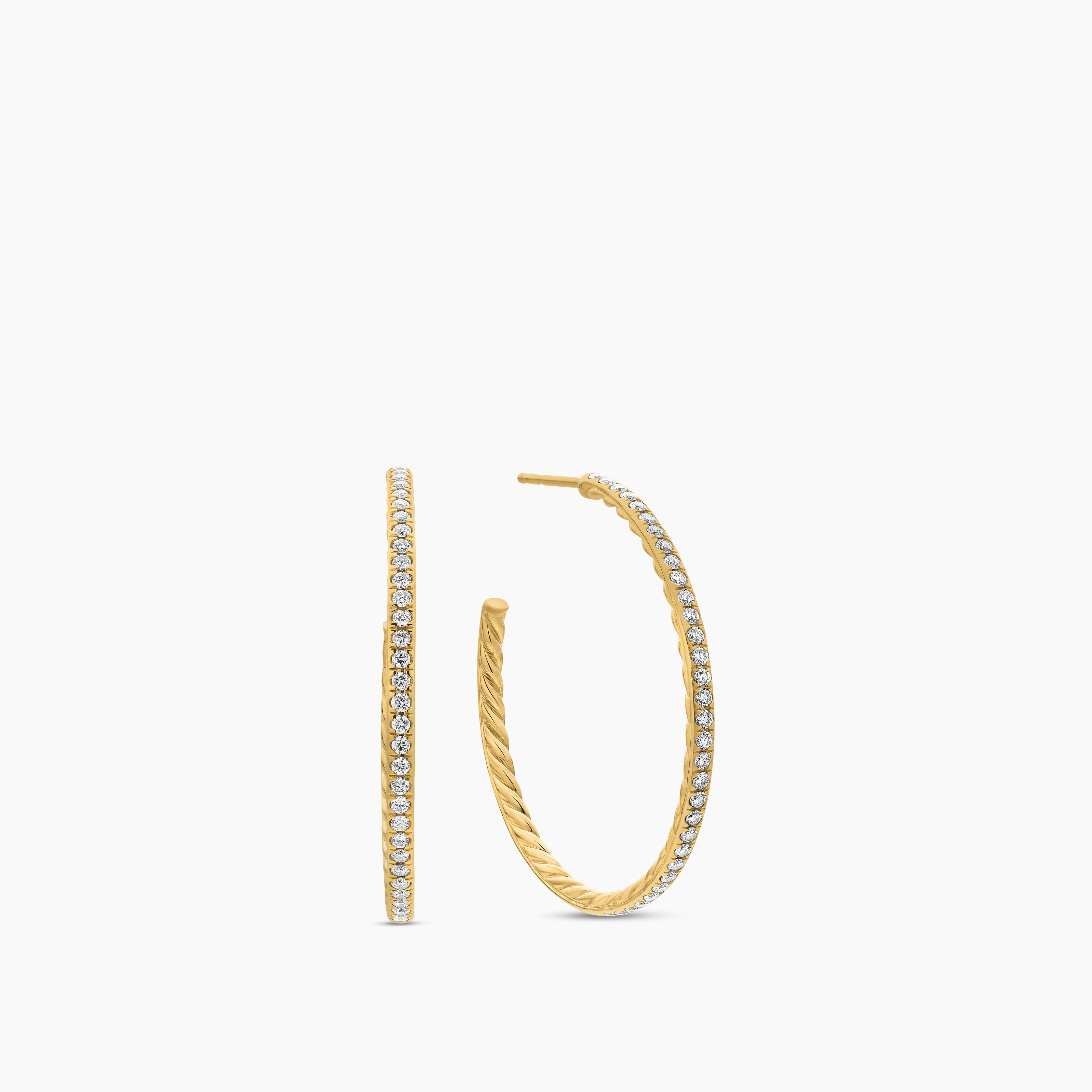 Womens Pav&eacute; Hoop Earrings in 18K Yellow Gold with Diamonds, 38mm