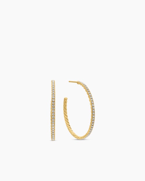 Womens Pavé Hoop Earrings in 18K Yellow Gold with Diamonds, 38mm