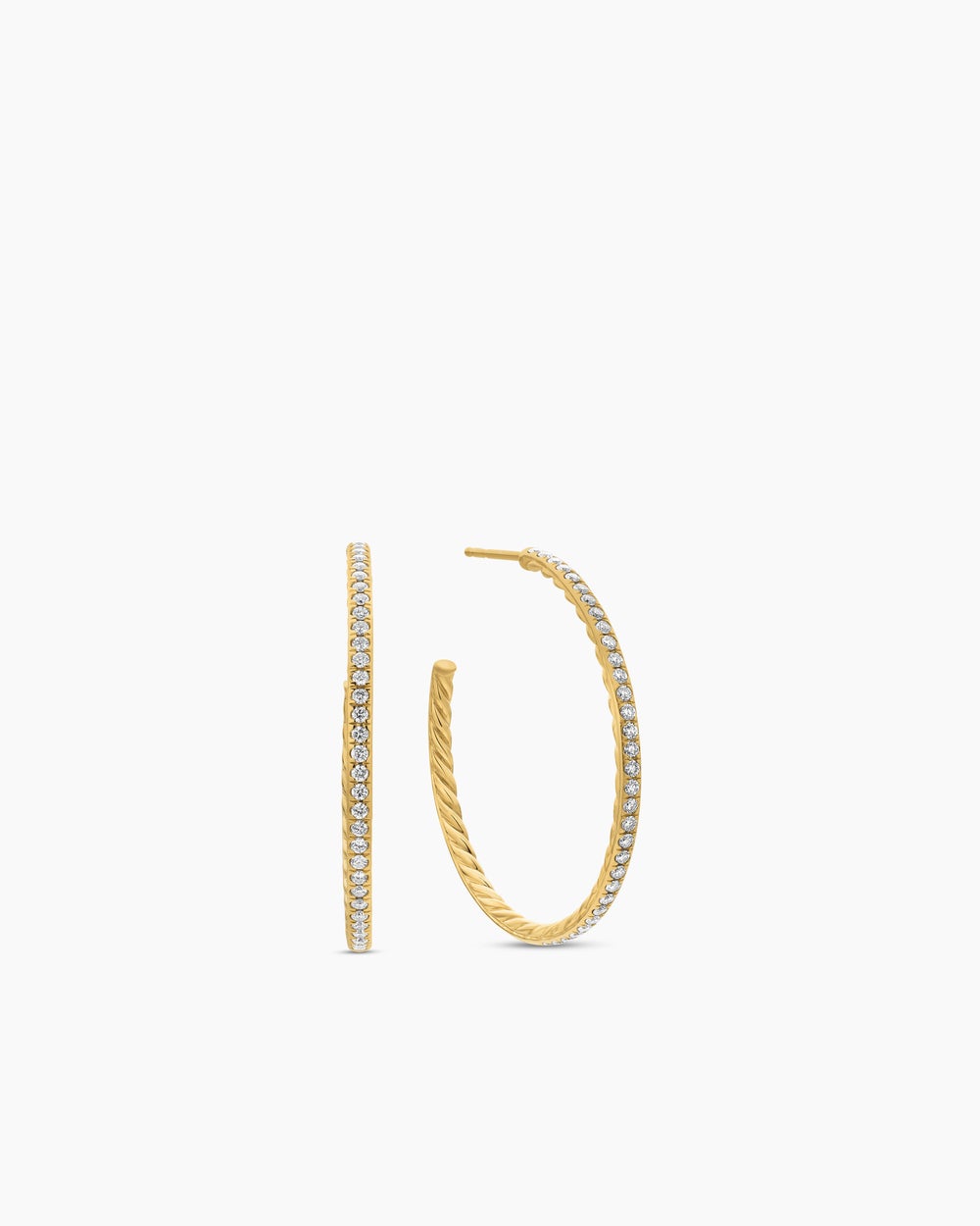 Womens Pavé Hoop Earrings in 18K Yellow Gold with Diamonds, 38mm