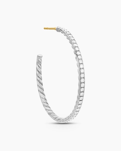 Womens Pavé Hoop Earrings in Sterling Silver with Diamonds, 38mm