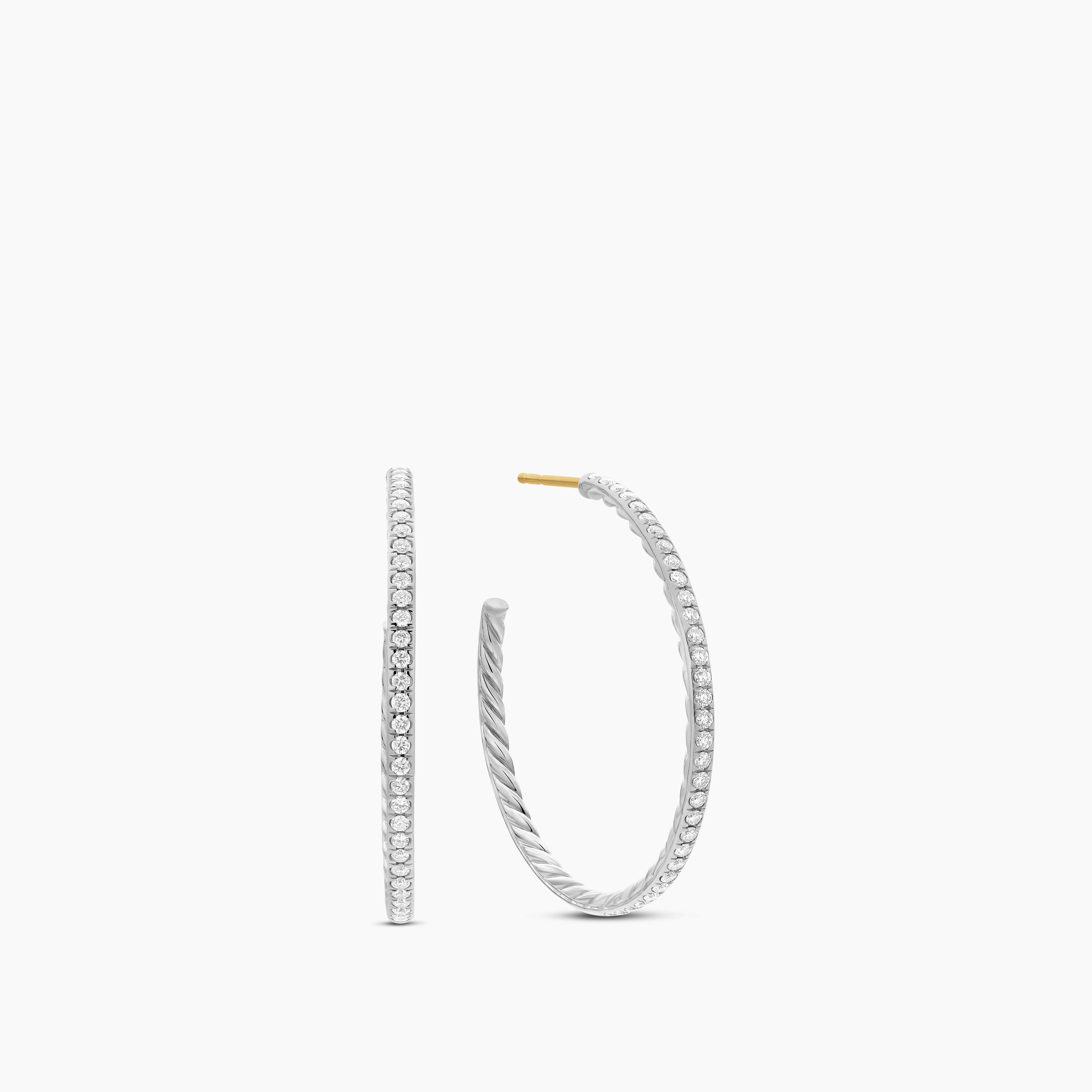 Womens Pav&eacute; Hoop Earrings in Sterling Silver with Diamonds, 38mm