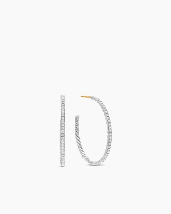 Pavé Hoop Earrings in Sterling Silver with Diamonds, 38mm