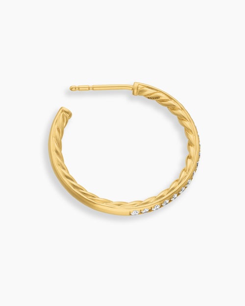 Womens Pavé Hoop Earrings in 18K Yellow Gold with Diamonds, 25.4mm