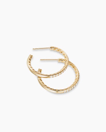 Pavé Hoop Earrings in 18K Yellow Gold with Diamonds, 25.4mm
