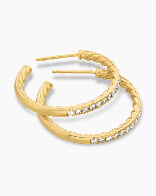 Womens Pavé Hoop Earrings in 18K Yellow Gold with Diamonds, 25.4mm