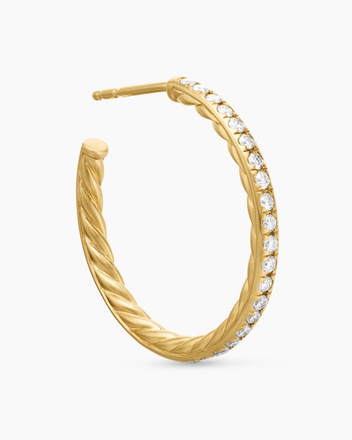 Womens Pavé Hoop Earrings in 18K Yellow Gold with Diamonds, 25.4mm
