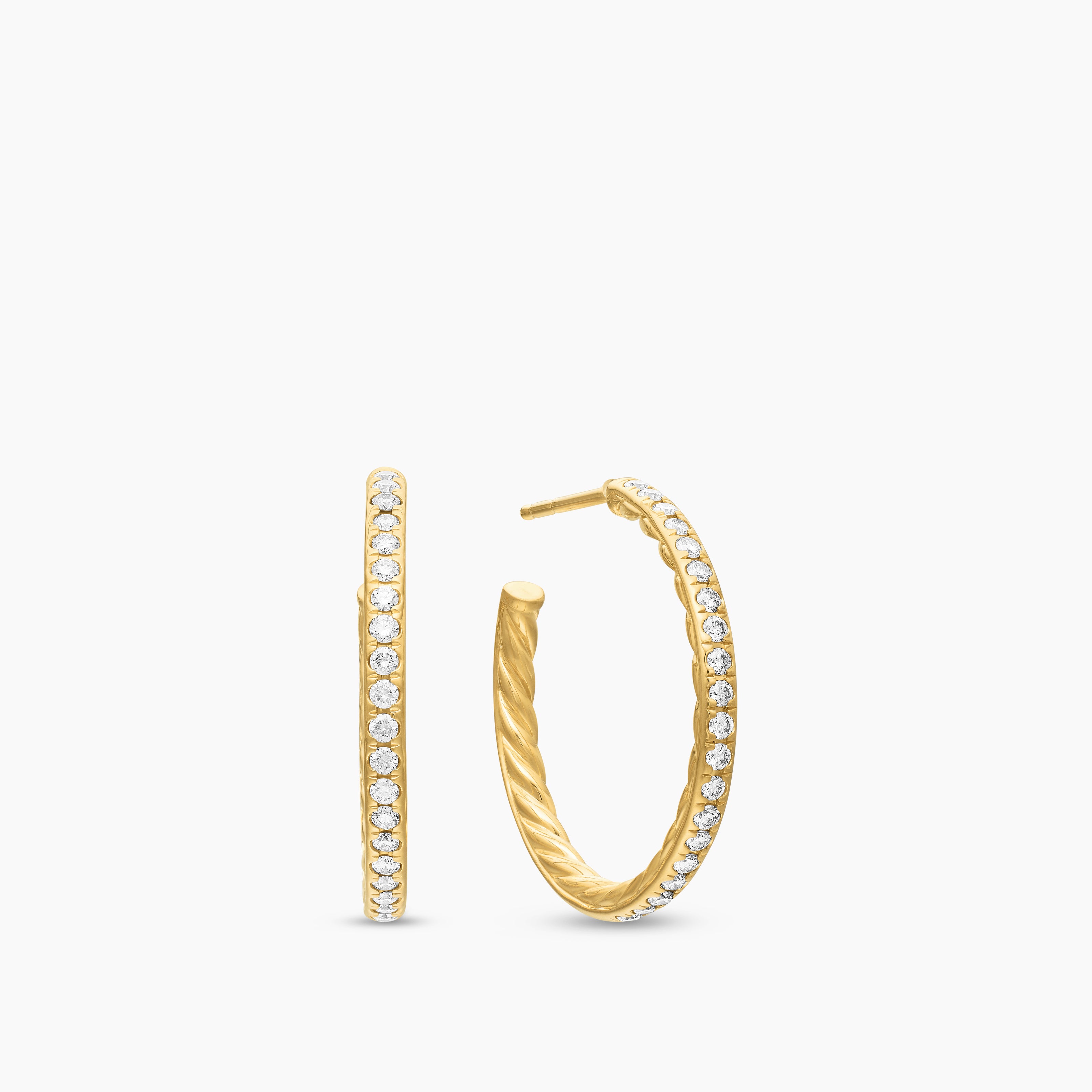 Womens Pav&eacute; Hoop Earrings in 18K Yellow Gold with Diamonds, 25.4mm