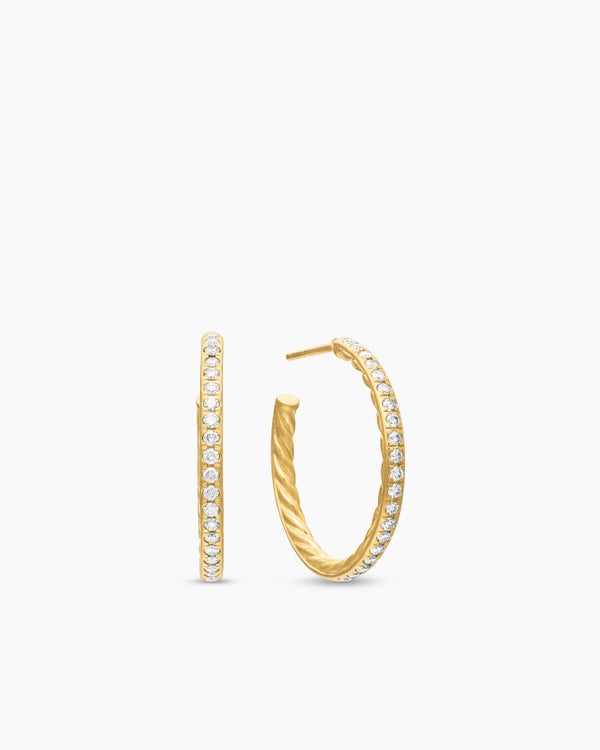 Créoles à pavé en or jaune 18 carats avec diamants, 25,4 mm