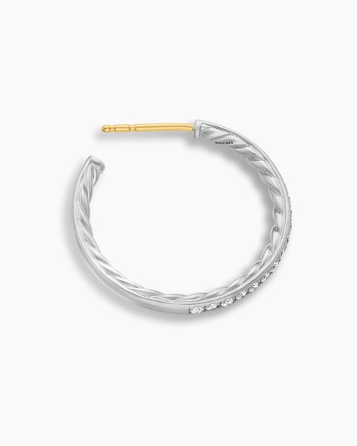 Womens Pavé Hoop Earrings in Sterling Silver with Diamonds, 25.4mm