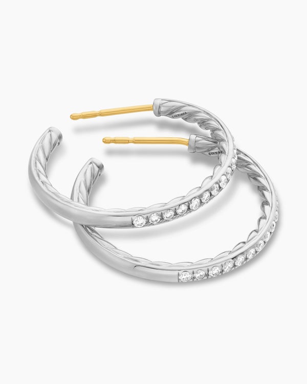 Pavé Hoop Earrings in Sterling Silver with Diamonds, 25.4mm