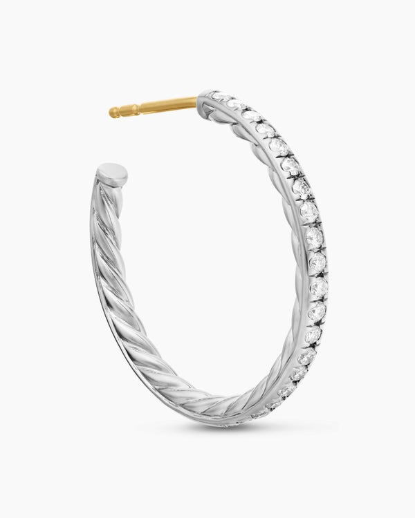 Pavé Hoop Earrings in Sterling Silver with Diamonds, 25.4mm