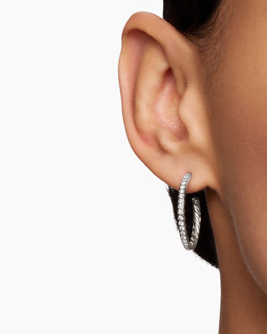 Pavé Hoop Earrings in Sterling Silver with Diamonds, 25.4mm
