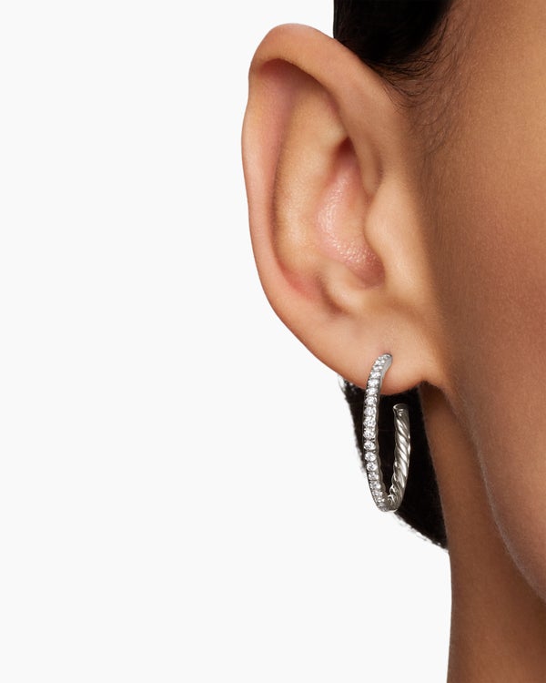 Pavé Hoop Earrings in Sterling Silver with Diamonds, 25.4mm