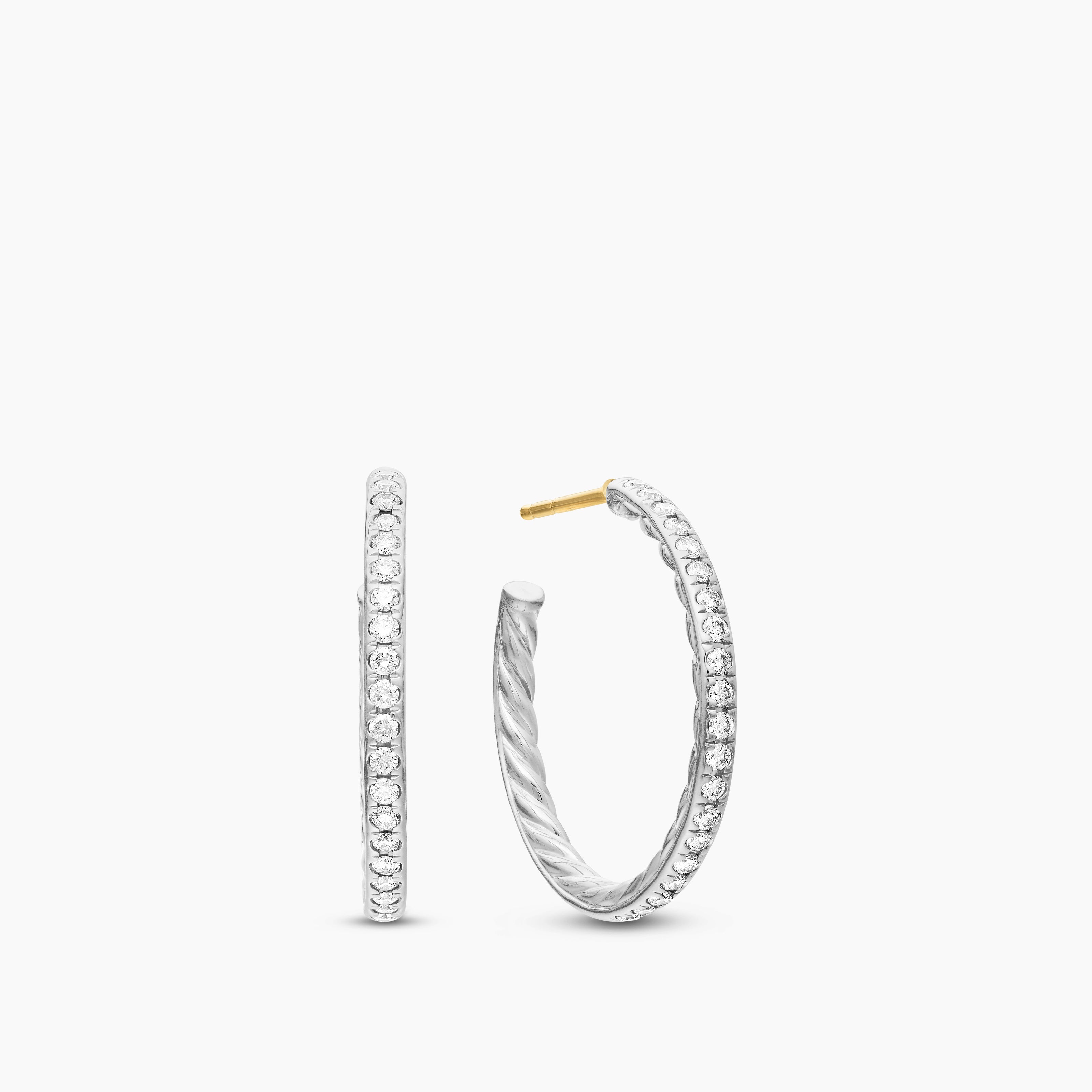Cr&eacute;oles &agrave; pav&eacute; en argent sterling avec diamants, 25,4 mm pour femmes 