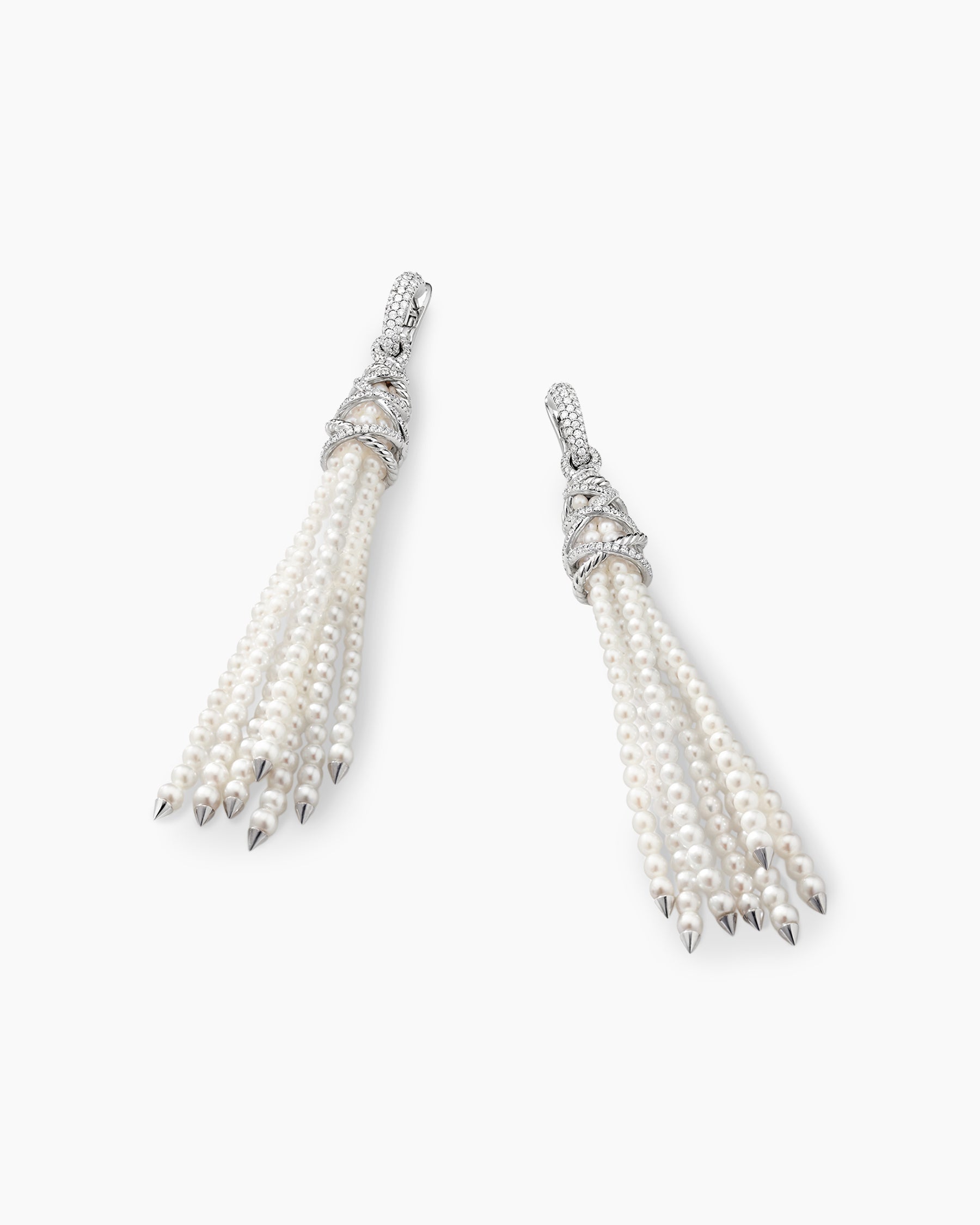 Helena Tassel Earrings in 18K White Gold with Pearls and