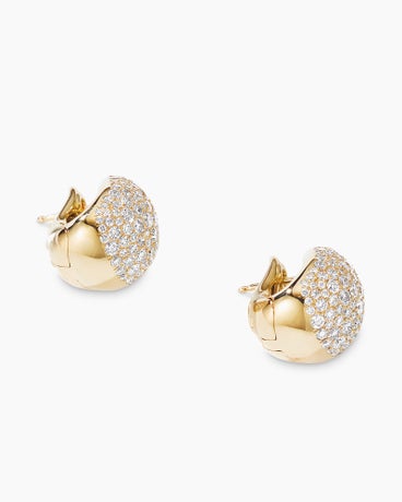 Pear Huggie Hoop Earrings in 18K Yellow Gold with Diamonds, 16mm