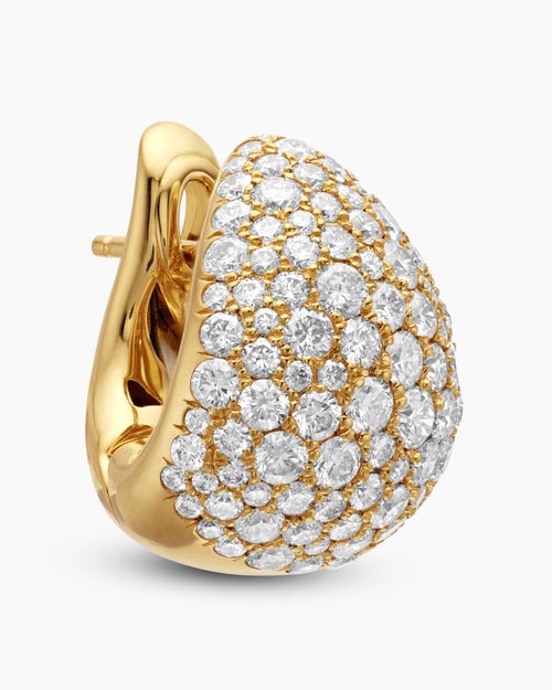 Womens Pear Huggie Hoop Earrings in 18K Yellow Gold with Diamonds, 16mm