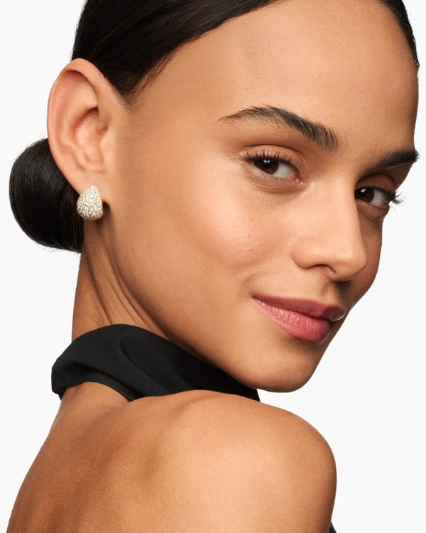 Pear Huggie Hoop Earrings in 18K Yellow Gold with Diamonds, 16mm