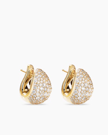 Pear Huggie Hoop Earrings in 18K Yellow Gold with Diamonds, 16mm