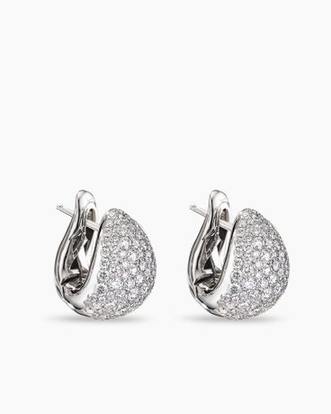 Pear Huggie Hoop Earrings in 18K White Gold with Diamonds, 16mm