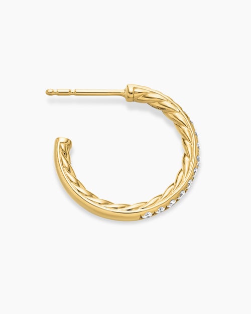 Womens Pavé Hoop Earrings in 18K Yellow Gold with Diamonds, 19mm