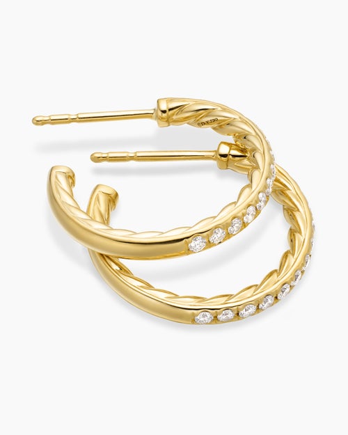 Womens Pavé Hoop Earrings in 18K Yellow Gold with Diamonds, 19mm