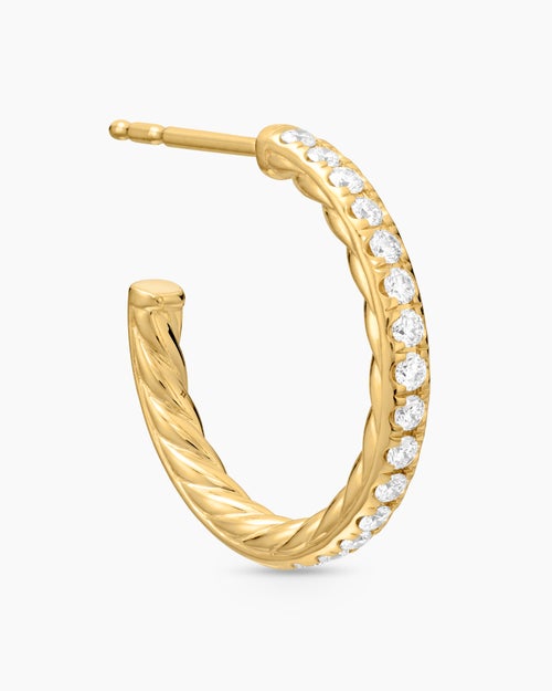 Womens Pavé Hoop Earrings in 18K Yellow Gold with Diamonds, 19mm