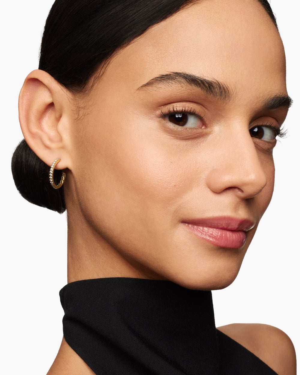 Créoles à pavé en or jaune 18 carats avec diamants, 19 mm pour femmes