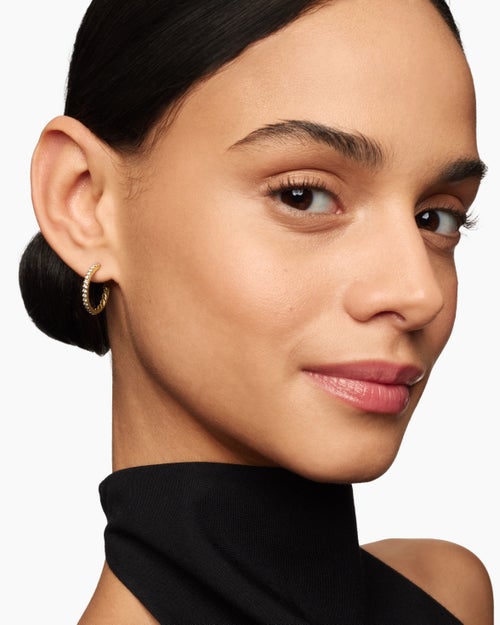 Womens Pavé Hoop Earrings in 18K Yellow Gold with Diamonds, 19mm